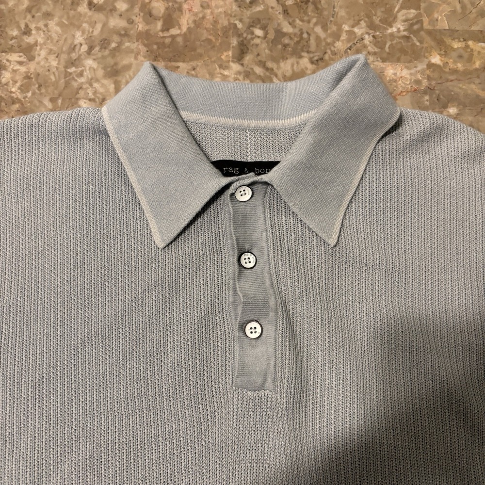 Rag & Bone Harvey Polo Shirt Mens Large Green Short Sleeve Split Hem Knit - Picture 3 of 10